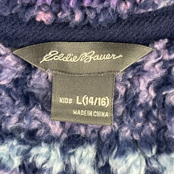 Eddie Bauer Kids Sherpa Fleece Hoodie Jacket L 14/16 Purple Full Zip - Picture 2 of 16